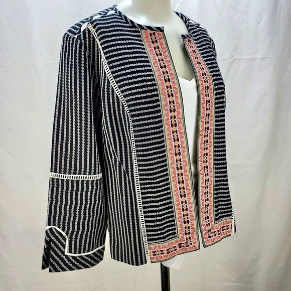Rafaella Women's Woven Stripe Textured Embroidered Jacket M - Picture 4 of 12